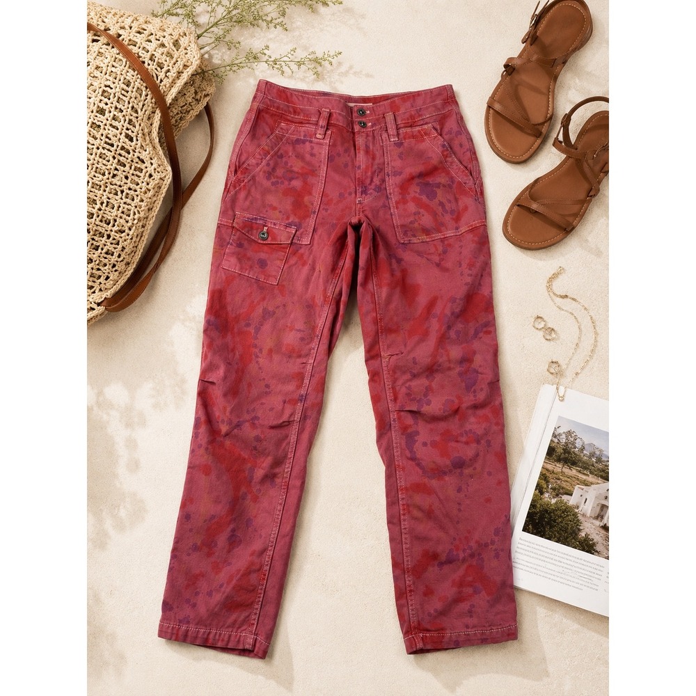 Anthropologie The Wanderer Pink Purple Splatter Tie Dye Cargo Pants Size 27